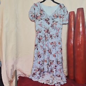 Beautees Blue Floral Kids Casual Dress